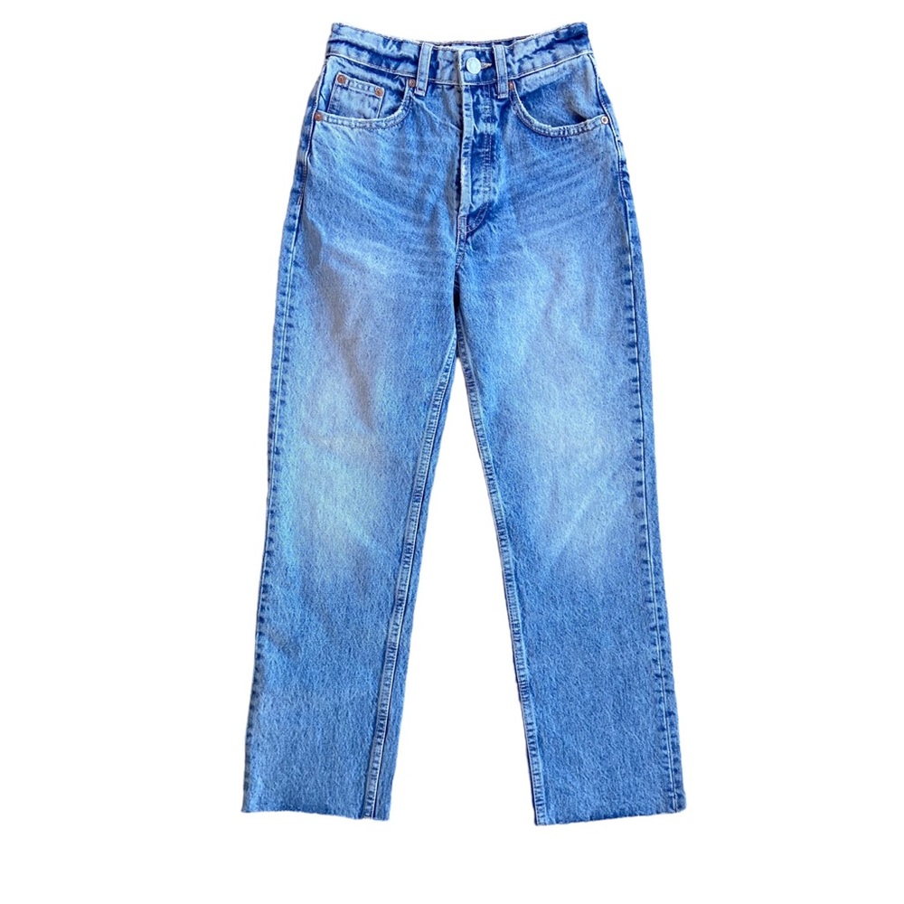 Zara High Rise Straight Raw Hem Jeans Size 0